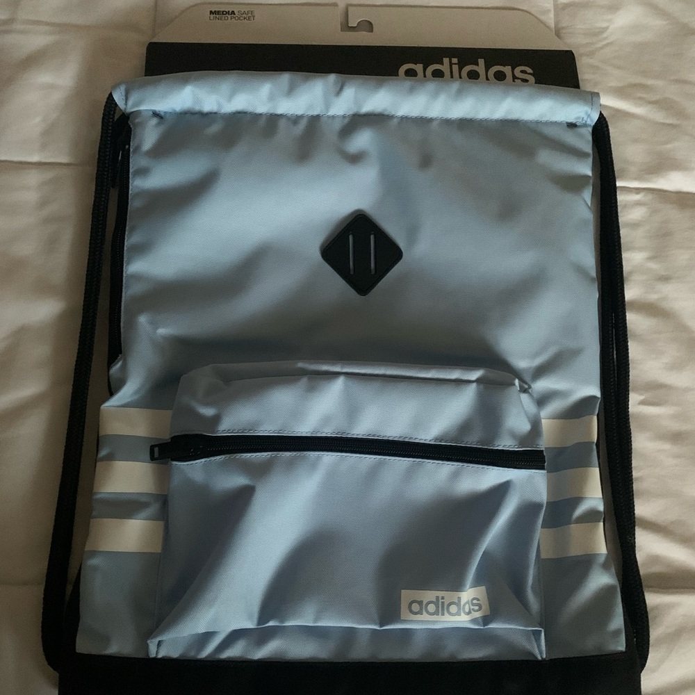 Baby blue Adidas drawstring bag